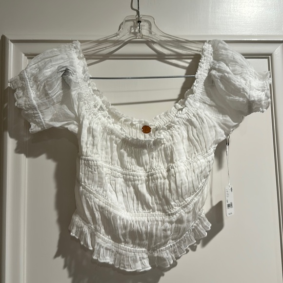 NWT Free People Crop Top with Puffed Sleeves in Ivory size medium - Picture 1 of 3